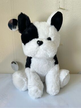 NWOT Plush Puppy Dog Black White Heart Shaped Nose Teddy Furry College Baby Gift